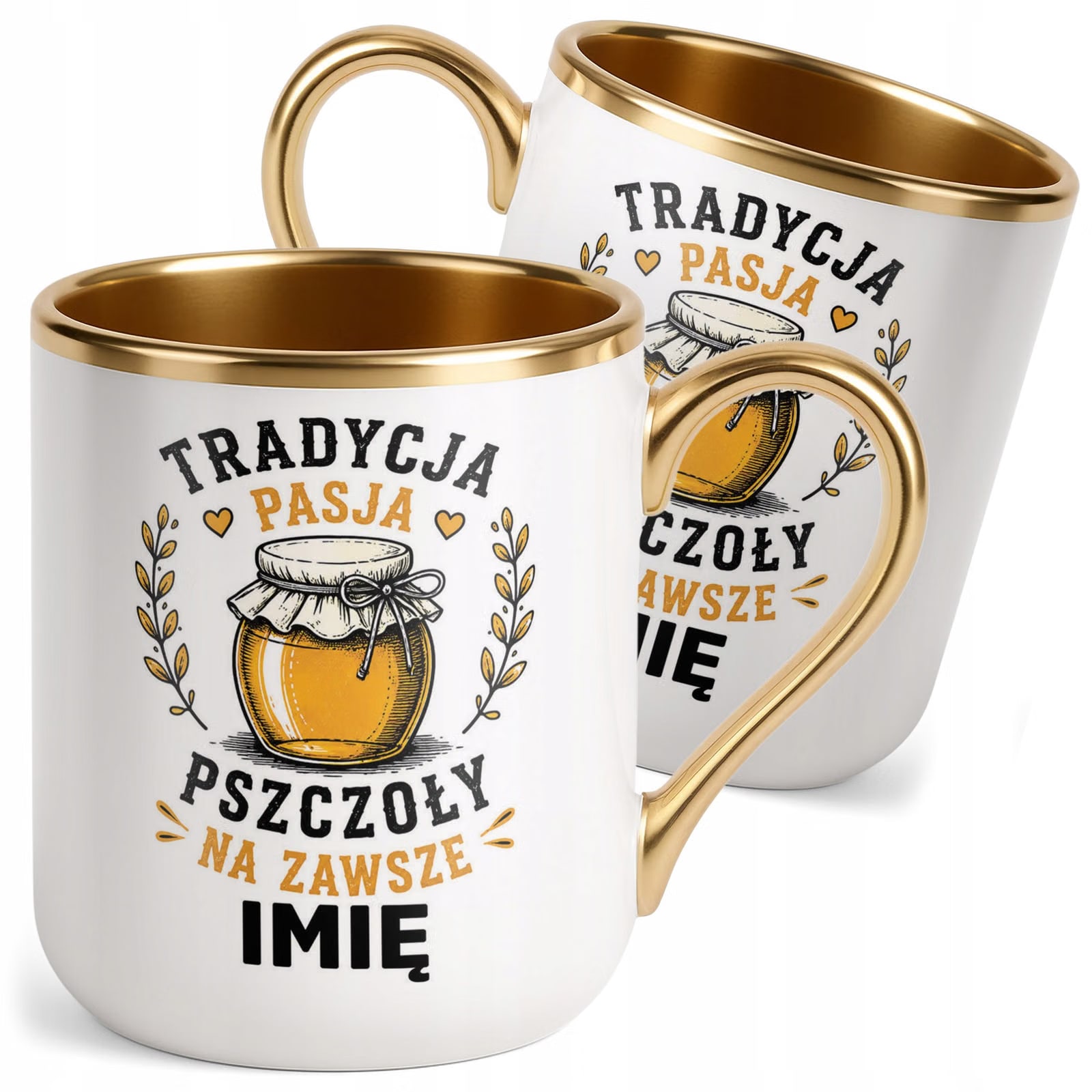 Kubek Personalizowany z nadrukiem Premium Złoty Dla Pszczelarza Prezent