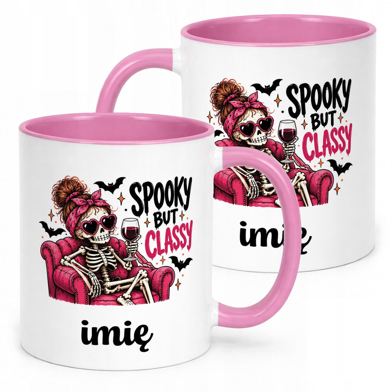 Kubek Różowy Personalizowany z Nadrukiem Halloween Jesień Prezent Upominek