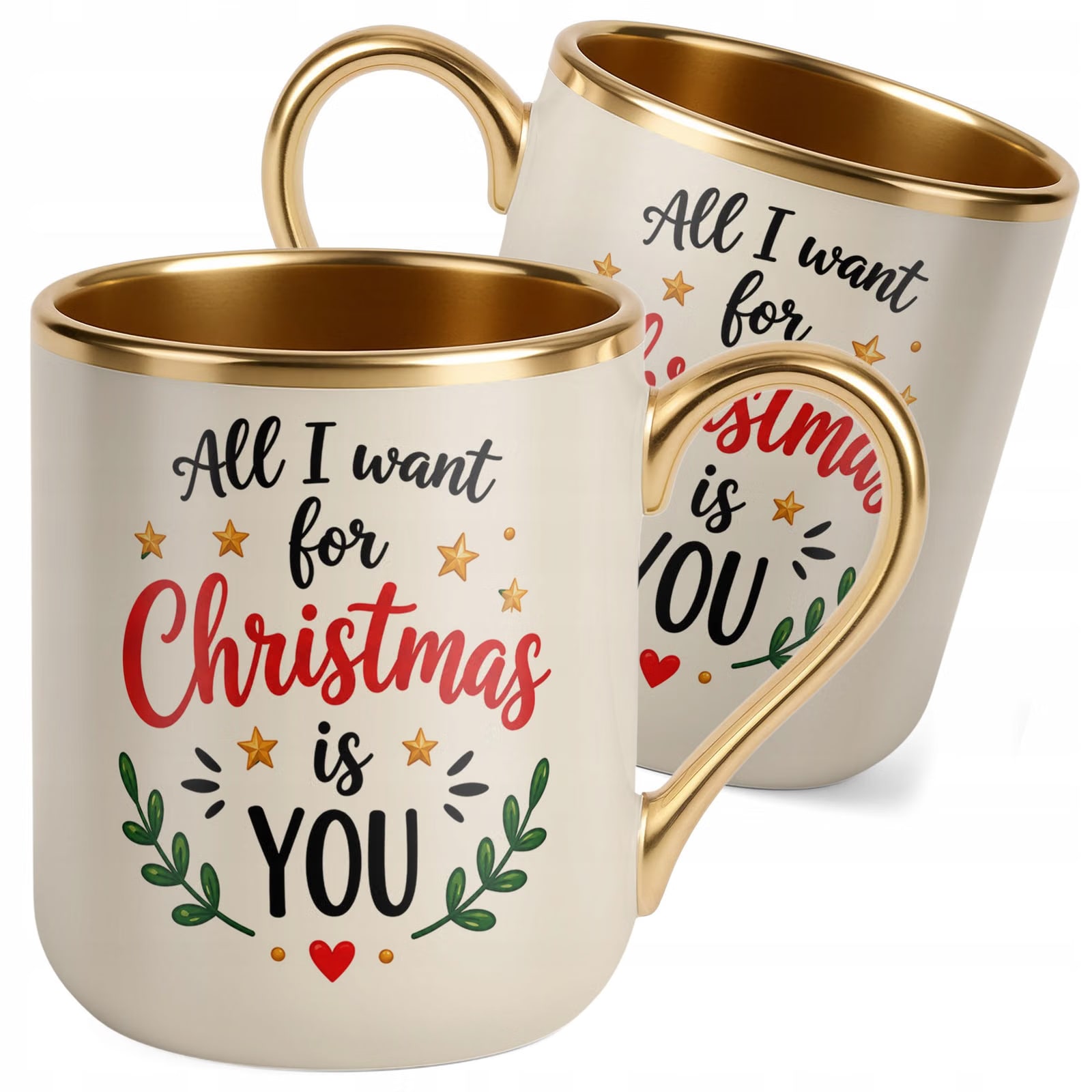 Kubek Premium Złoty Ecru Boże Narodzenie Mikołajki Święta Christmas Prezent