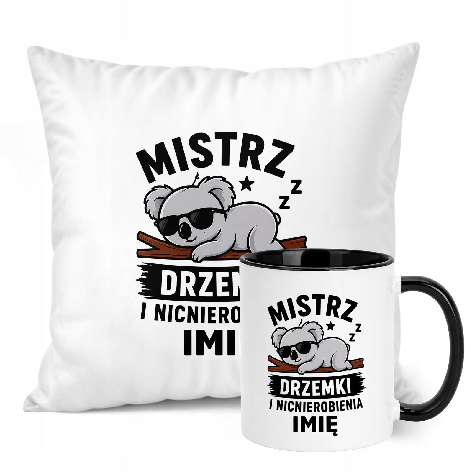 Zestaw Personalizowany Kubek Czarny Poduszka Dzień Chłopaka Z Nadrukiem