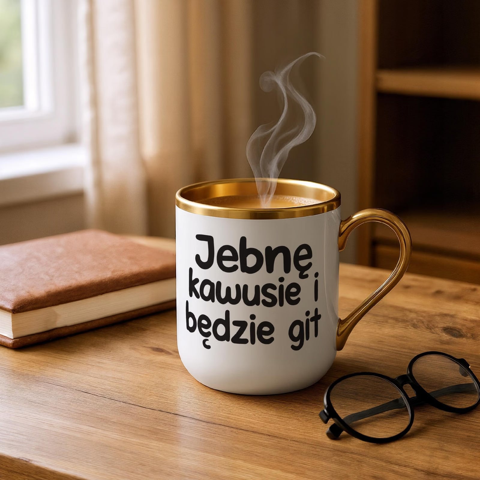Kubek Premium Złoty Jeb*ę Kawusie I Będzie Git Śmieszny Zabawny Prezent