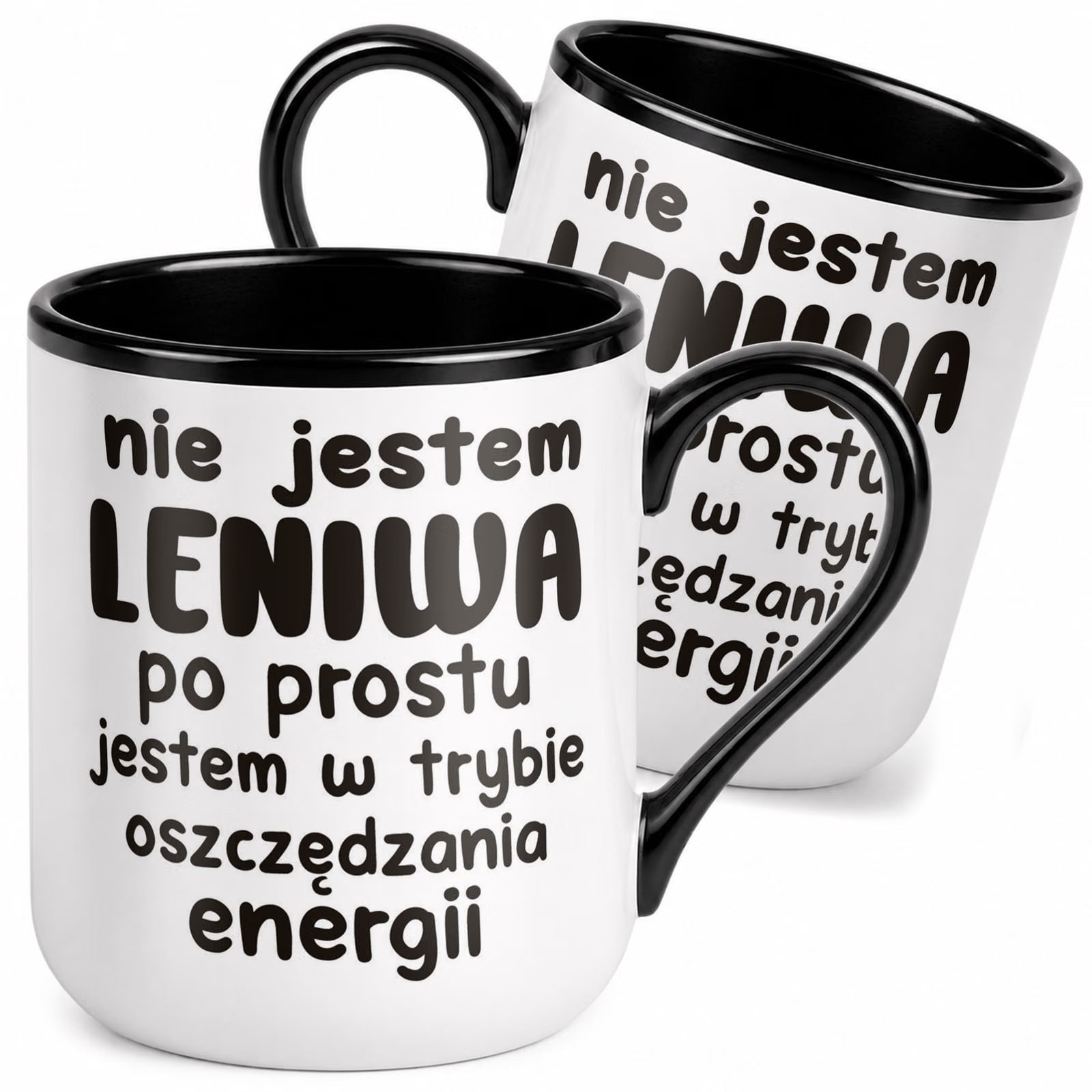 Kubek z nadrukiem Premium Czarny Nie Jestem Leniwa Upominek Prezent