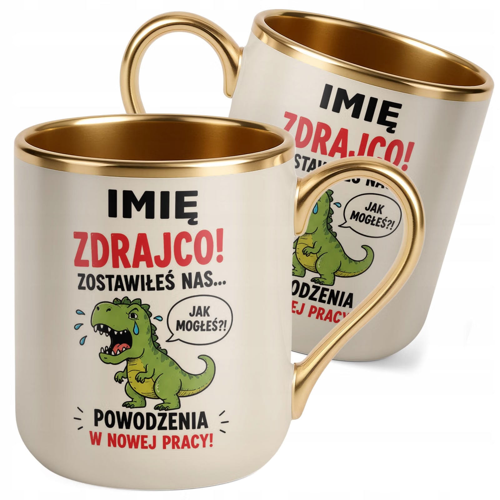 Kubek Personalizowany z nadrukiem Premium Złoty Ecru Odejście z Pracy