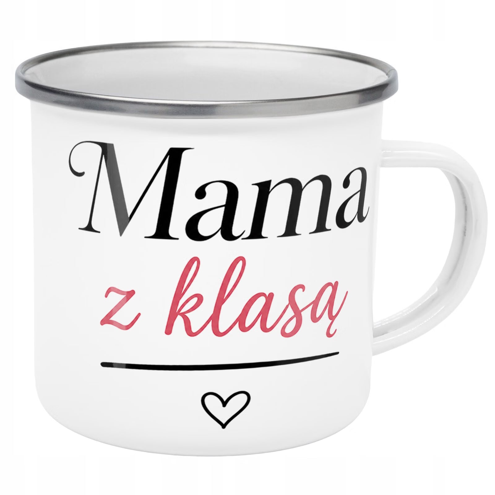 Kubek Emaliowany dla mamy Dzień Matki piękny z Nadrukiem Biały Metalowy