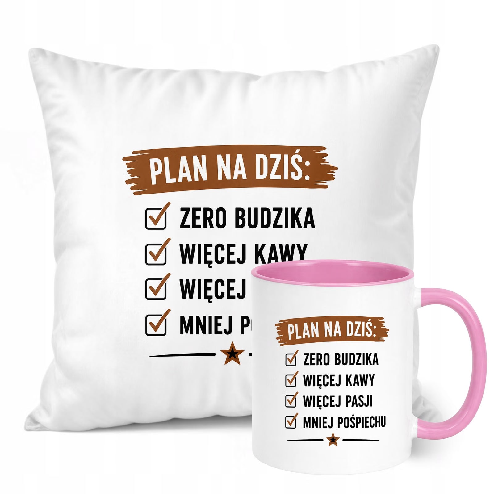 Zestaw Kubek Różowy Poduszka Z Nadrukiem Emerytura Dla Emeryta Prezent