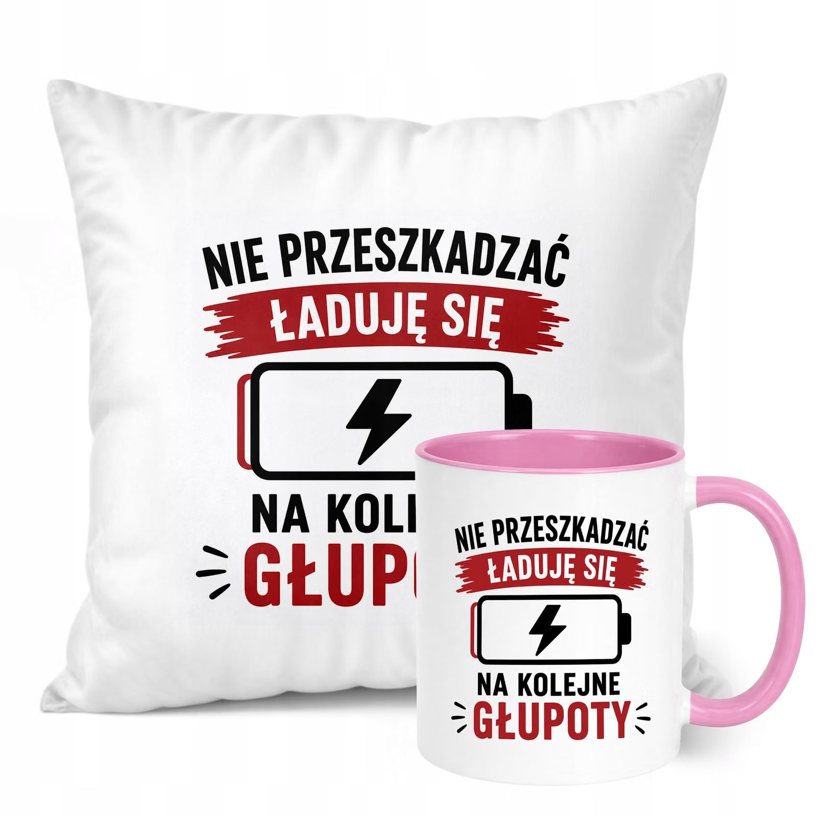 Zestaw Kubek Różowy Poduszka Dzień Chłopaka Z Nadrukiem Prezent