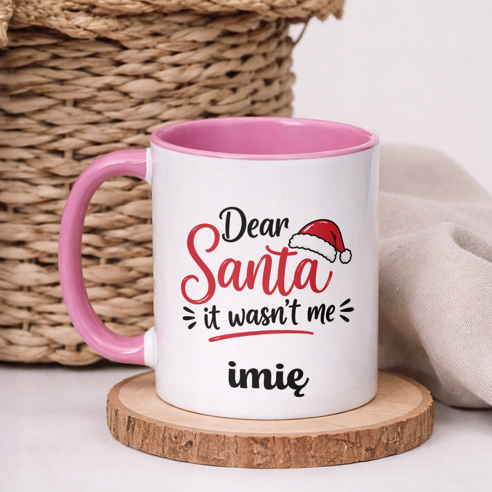 Kubek Różowy Personalizowany z Nadrukiem Boże Narodzenie Święta Prezent