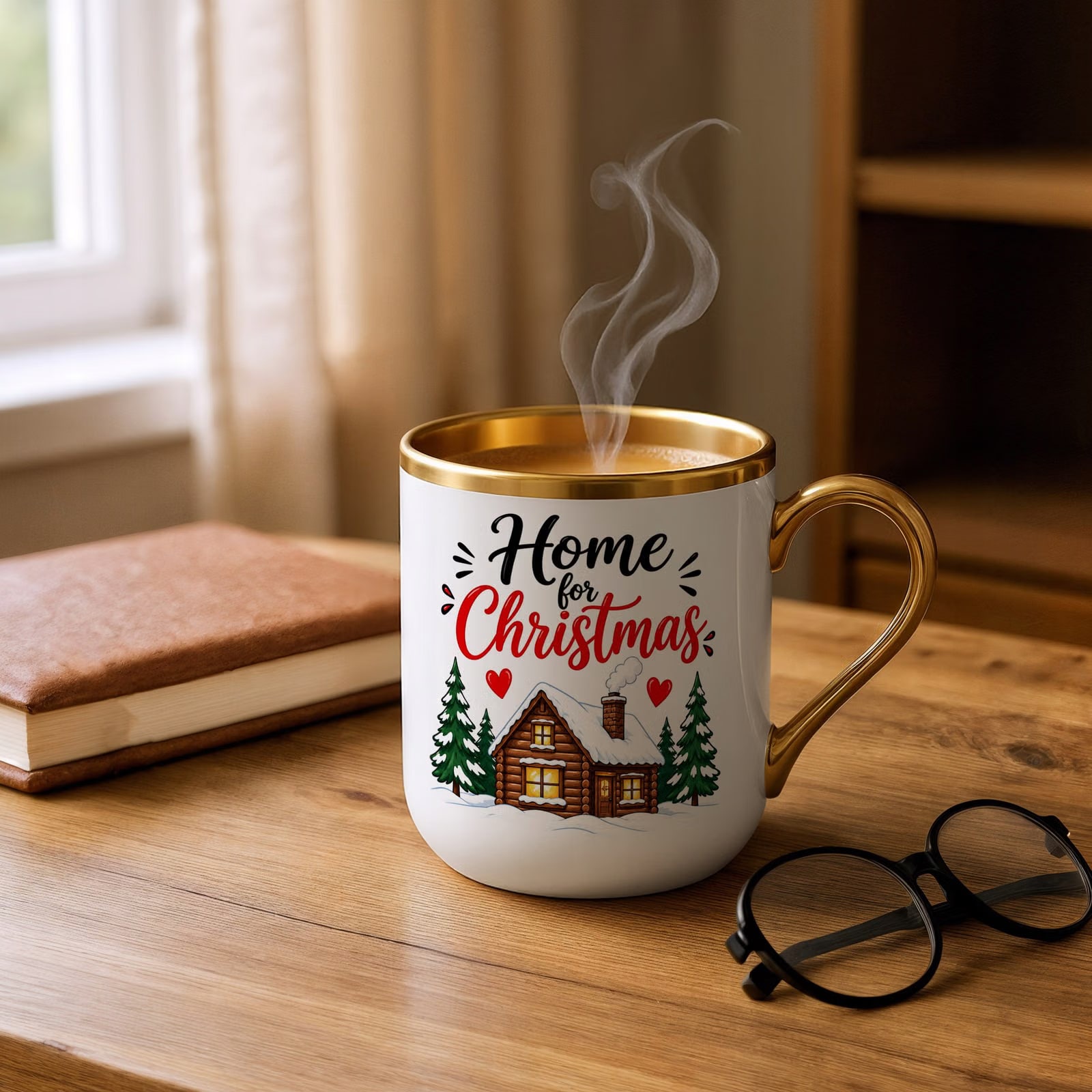 Kubek Premium Złoty Boże Narodzenie Mikołajki Home For Christmas Prezent