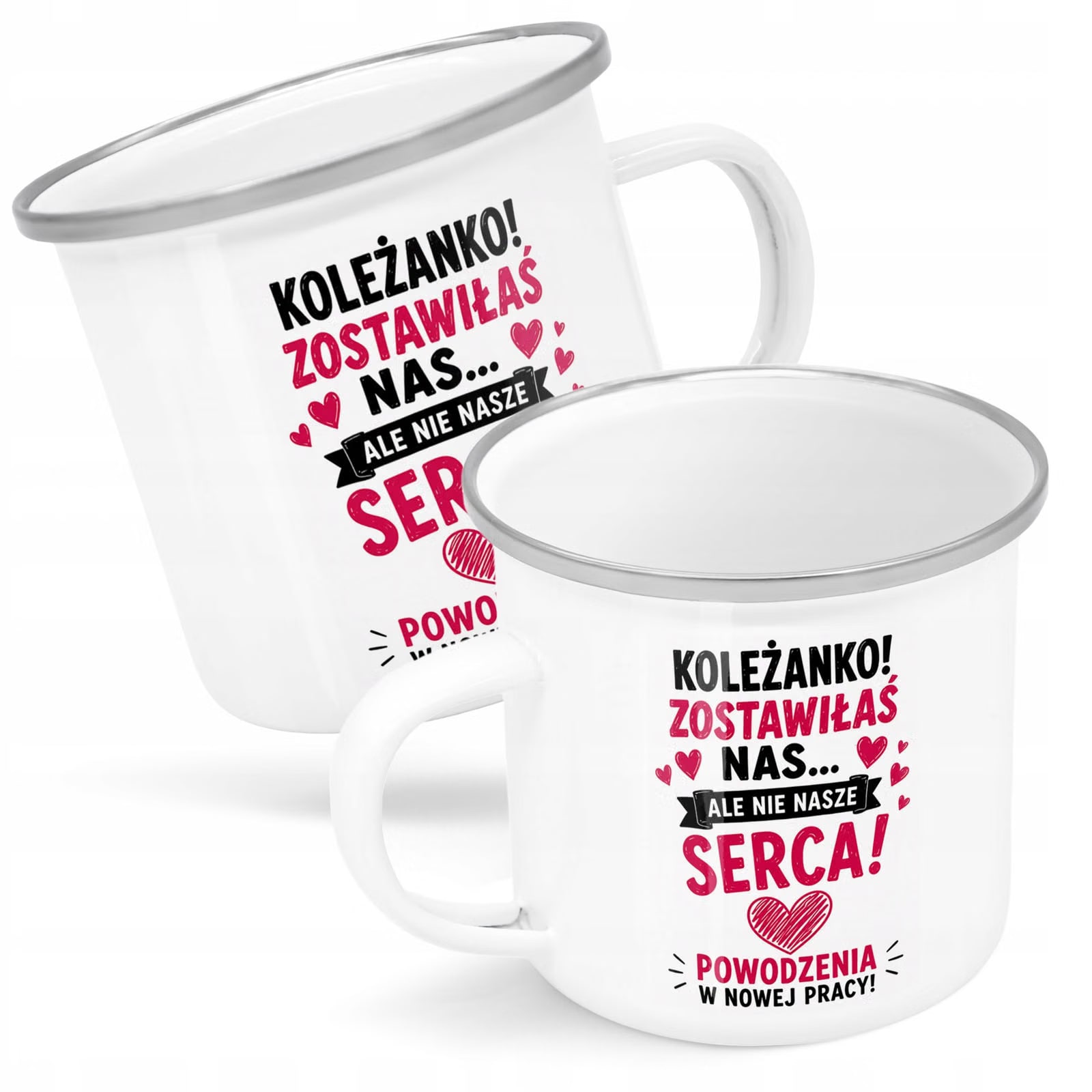 Kubek Emaliowany Odejście z Pracy z Nadrukiem Biały Metalowy Prezent