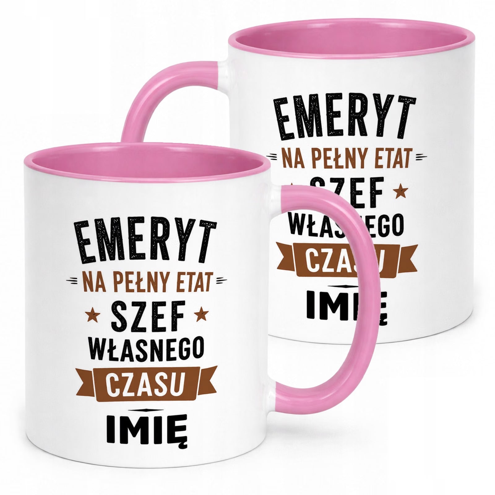 Kubek Różowy Personalizowany z Nadrukiem Emerytura Dla Emeryta Prezent