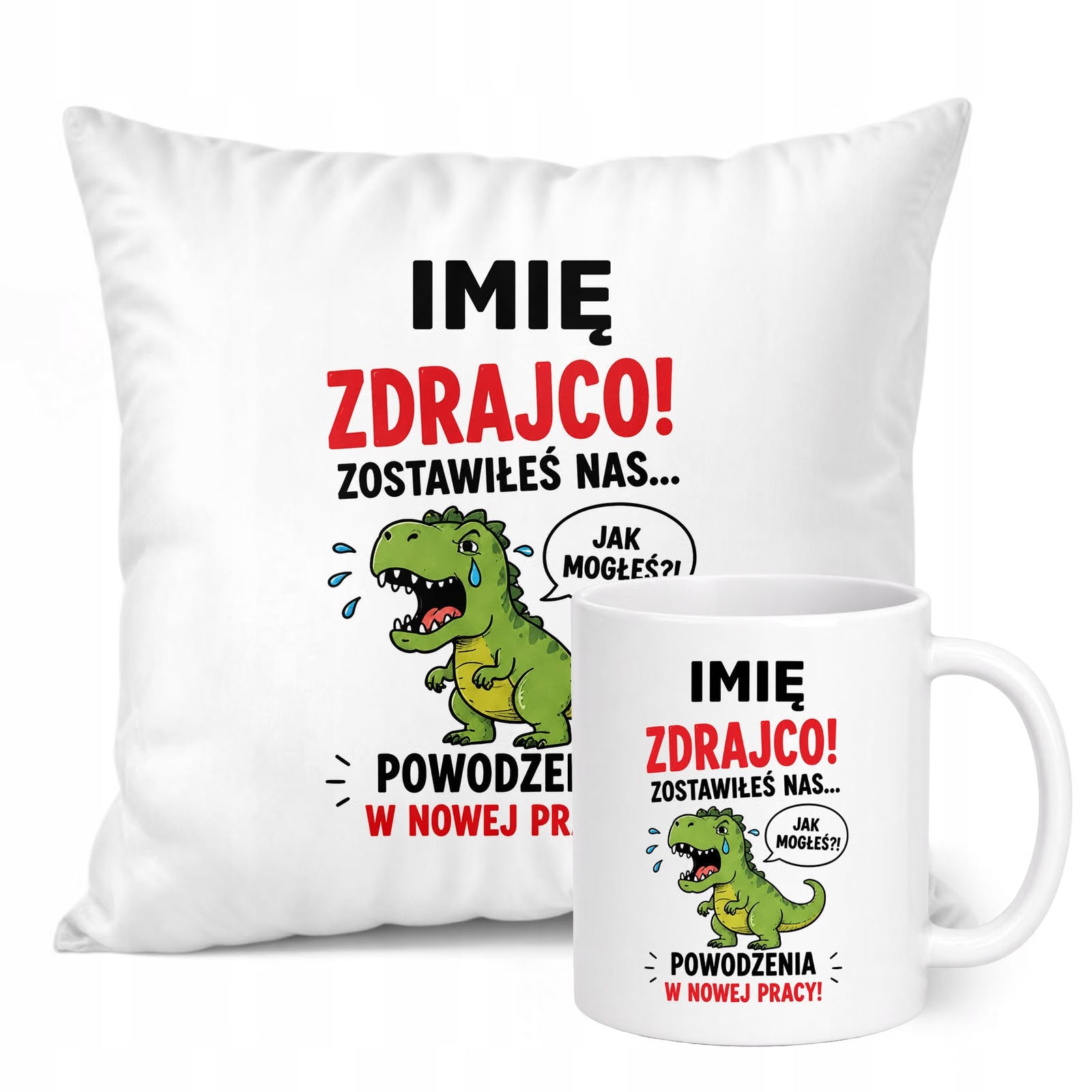 Zestaw Personalizowany Kubek Biały Poduszka Odejście z Pracy Prezent