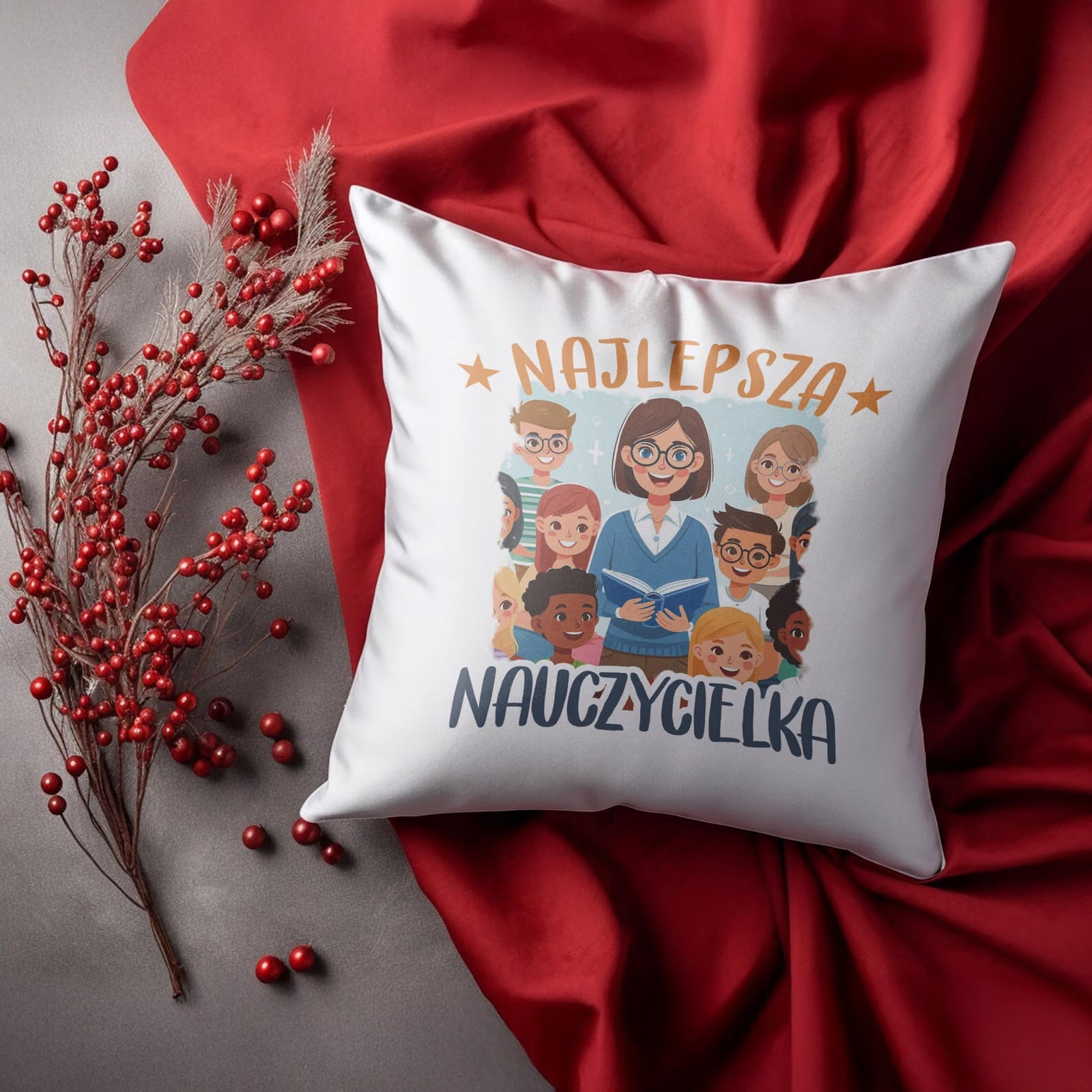 Poduszka Jasiek 38x38cm z Nadrukiem Dzień Nauczyciela Prezent Upominek