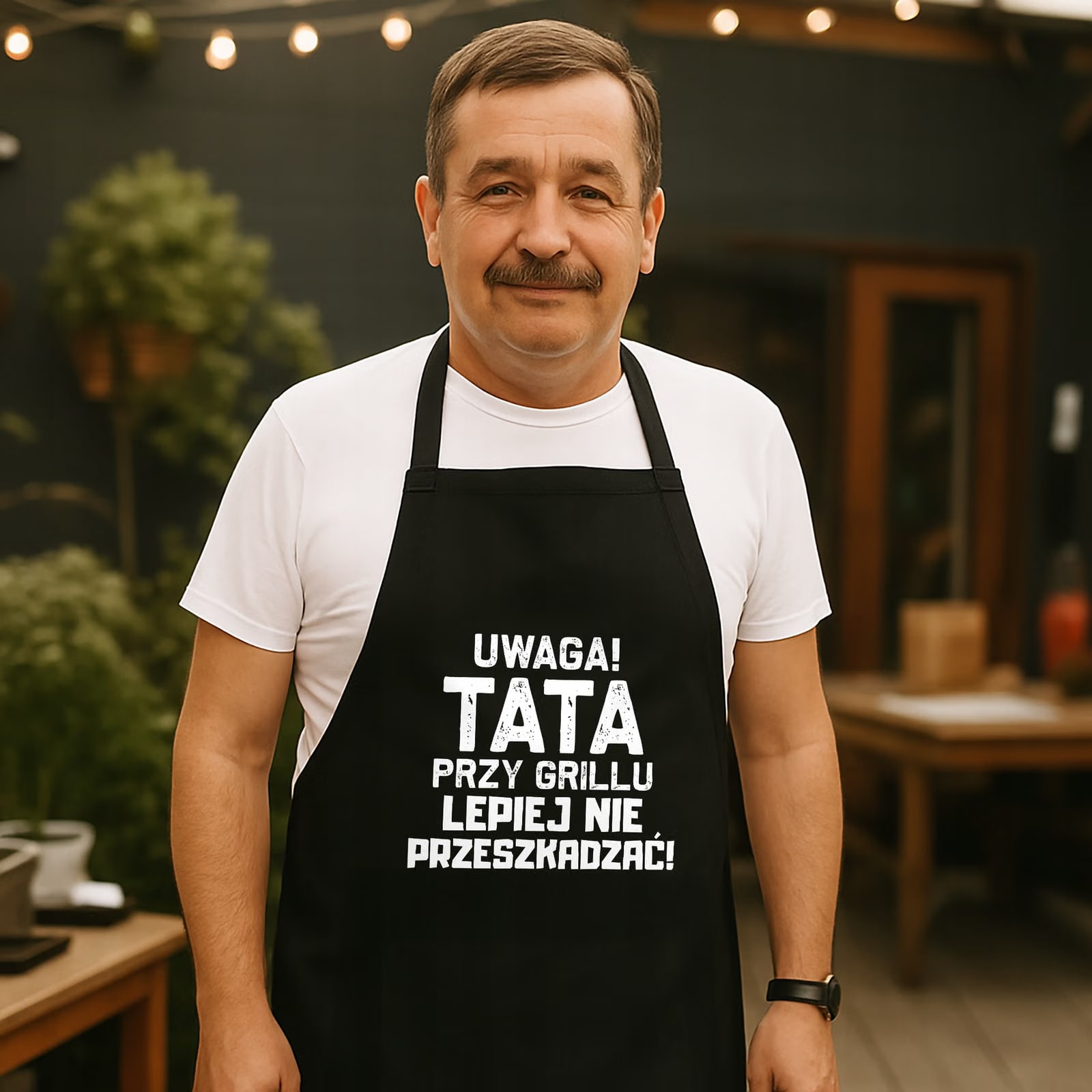 Bawełniany Czarny Fartuch Kuchenny Dzień Ojca Uwaga Tata Przy Grillu