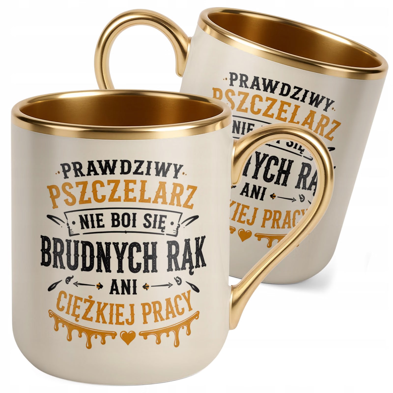 Kubek z nadrukiem Premium Złoty Ecru Dla Pszczelarza Szef Pasieki Prezent
