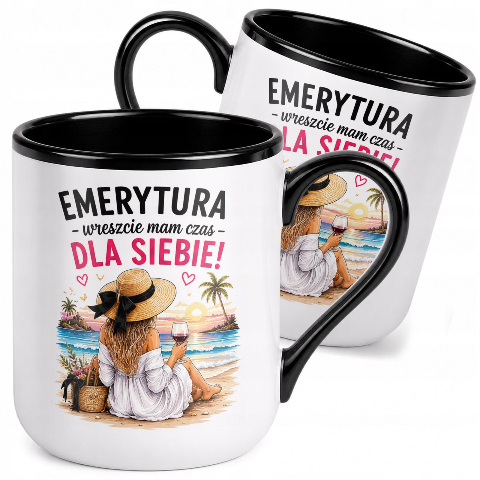 Kubek z nadrukiem Premium Czarny Emerytura Dla Emerytki Upominek Prezent