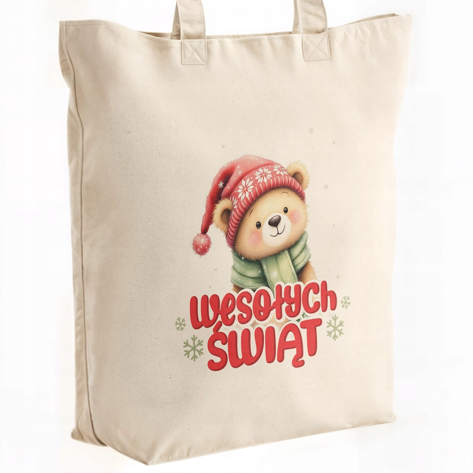 Torba shopper bawełniana premium świąteczna na zakupy z nadrukiem
