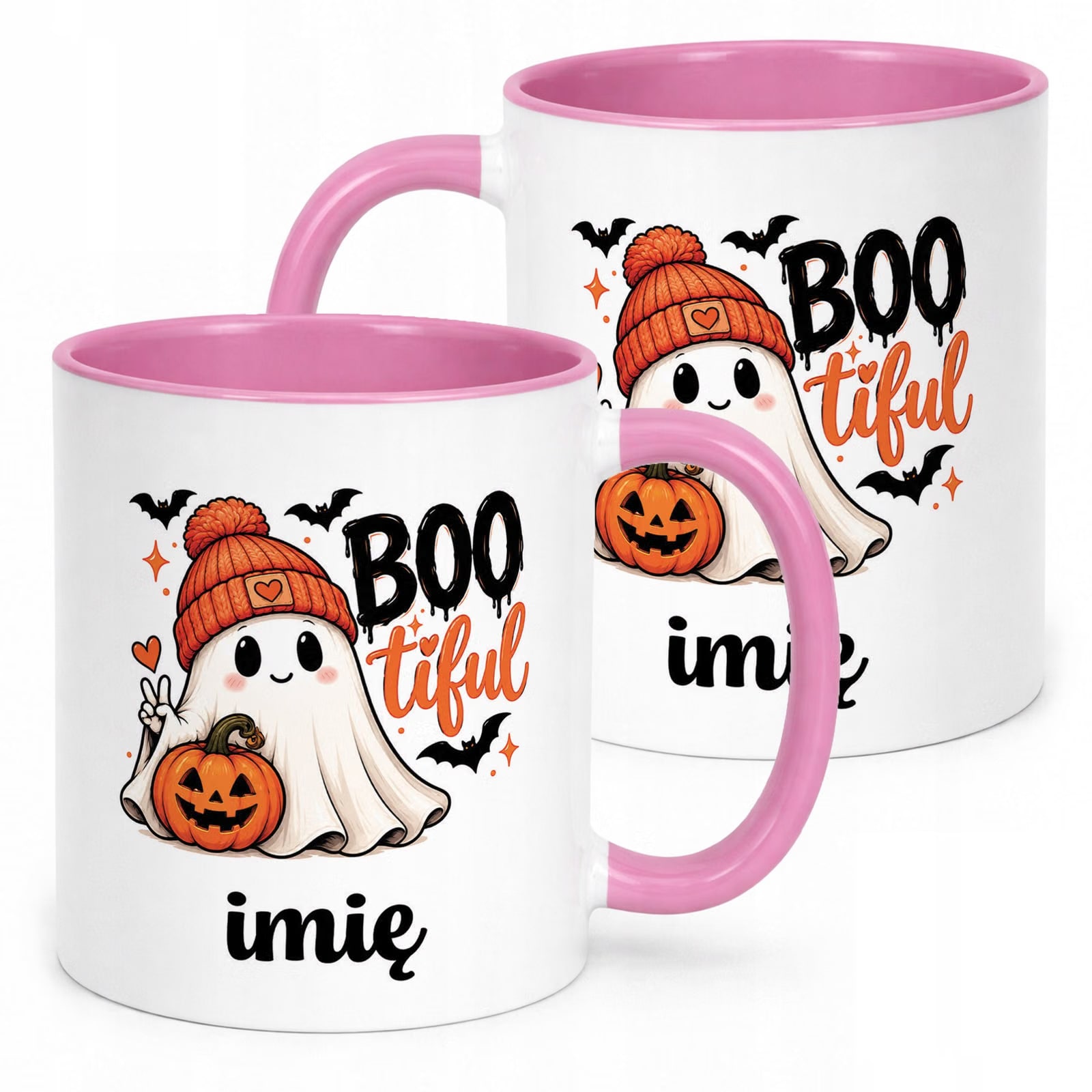 Kubek Różowy Personalizowany z Nadrukiem Halloween Jesień Prezent Upominek