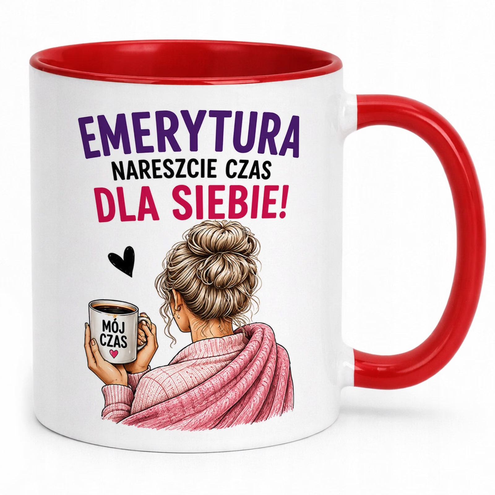 Kubek Czerwony z nadrukiem Emerytura Dla Emerytki Upominek Prezent