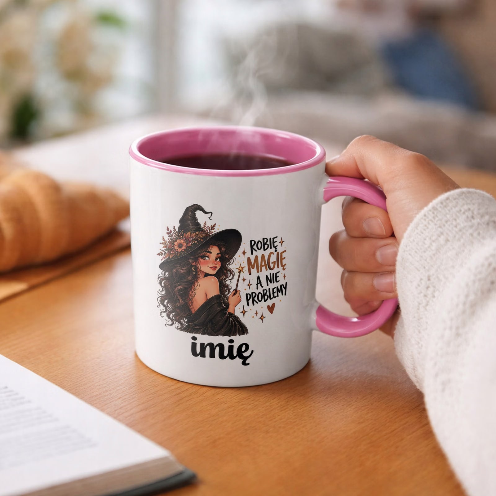 Kubek Różowy Personalizowany z Nadrukiem Dla Kobiet Czarownica Wiedźma
