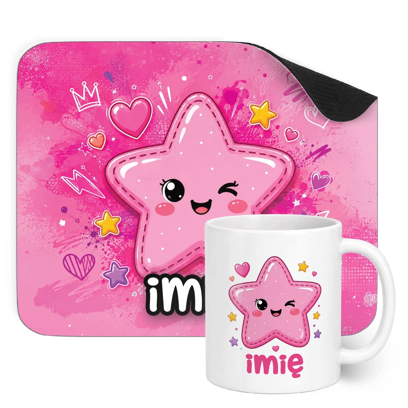 Zestaw personalizowany Kubek Podkładka pod mysz Kawaii Gwiazdka