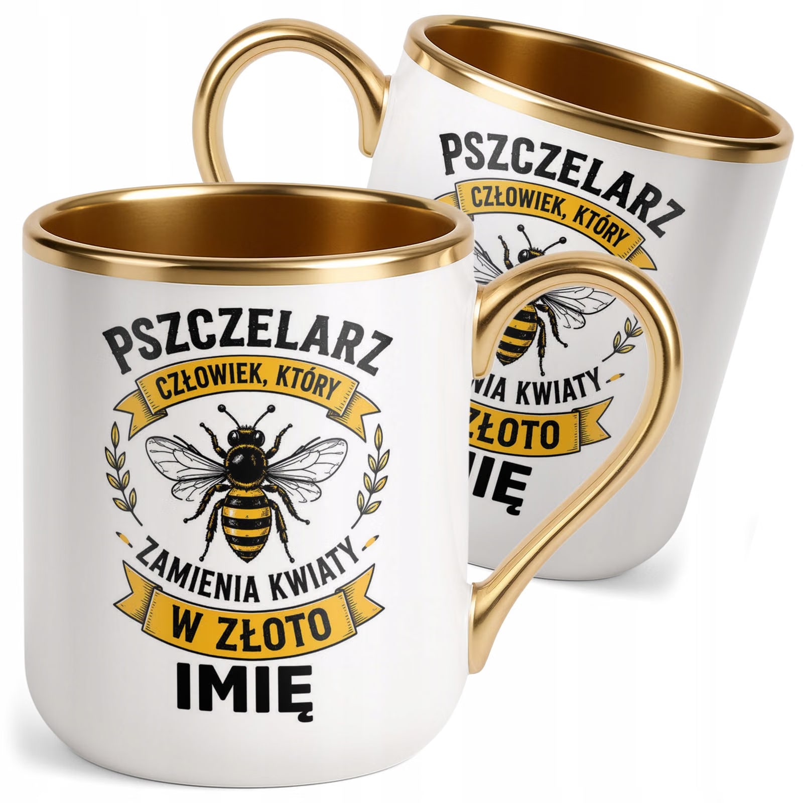 Kubek Personalizowany z nadrukiem Premium Złoty Dla Pszczelarza Prezent
