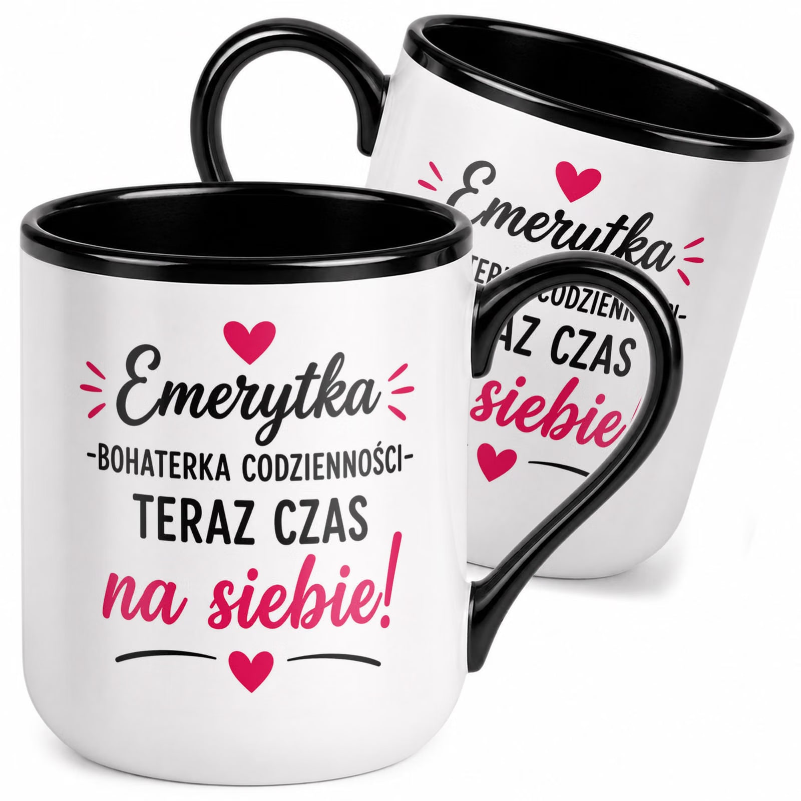 Kubek z nadrukiem Premium Czarny Emerytura Dla Emerytki Upominek Prezent