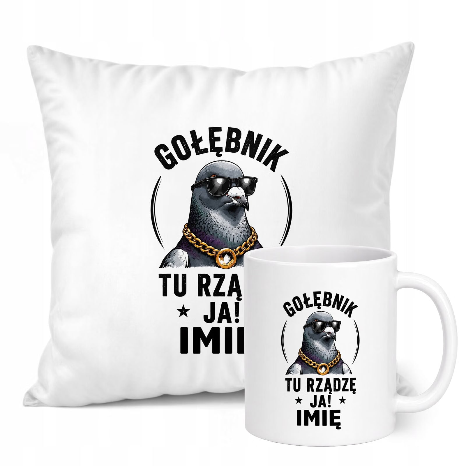 Zestaw Personalizowany Kubek Biały Poduszka Z Nadrukiem Dla Gołębiarza