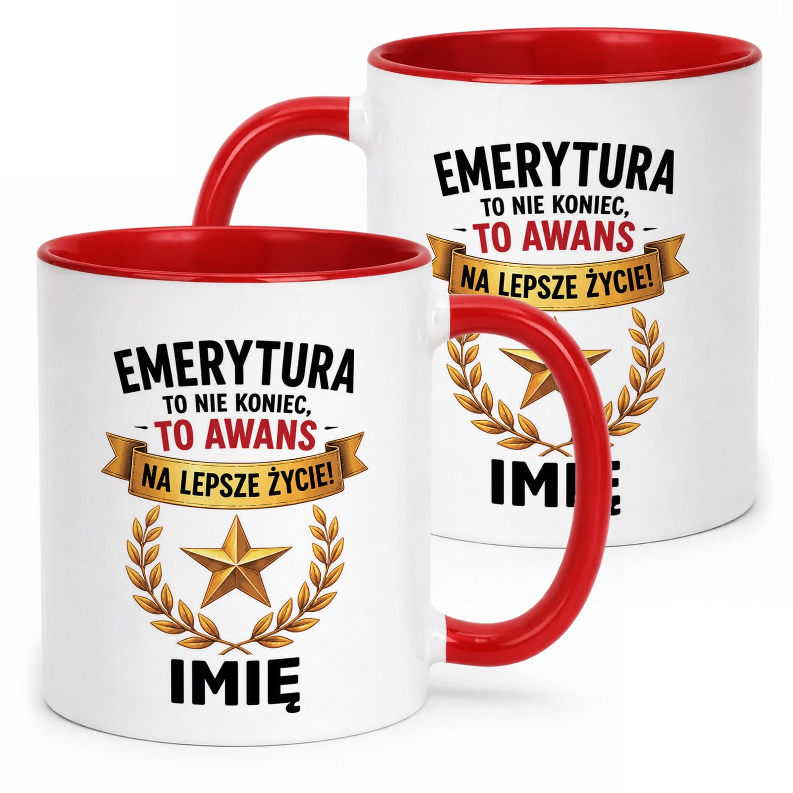 Kubek Czerwony Personalizowany z Nadrukiem Emerytura Upominek Prezent