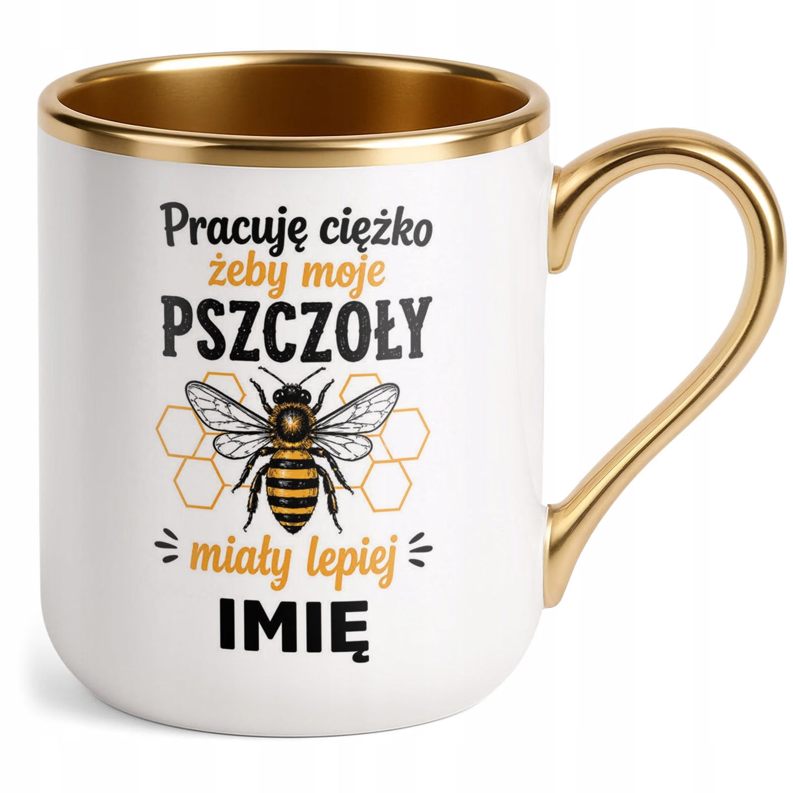Kubek Personalizowany z nadrukiem Premium Złoty Dla Pszczelarza Prezent