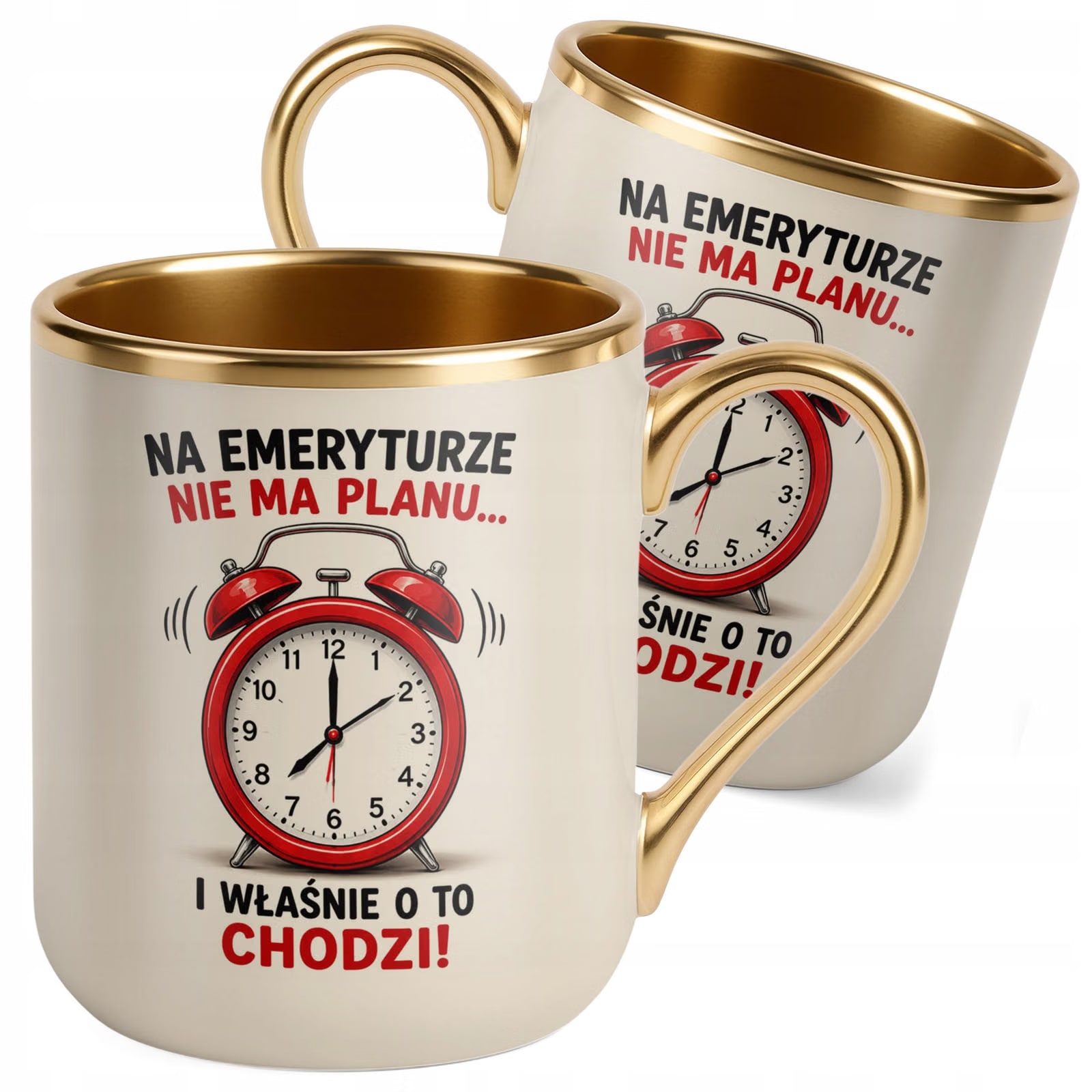 Kubek z nadrukiem Premium Złoty Ecru Emerytura Dla Emeryta Emerytki Prezent