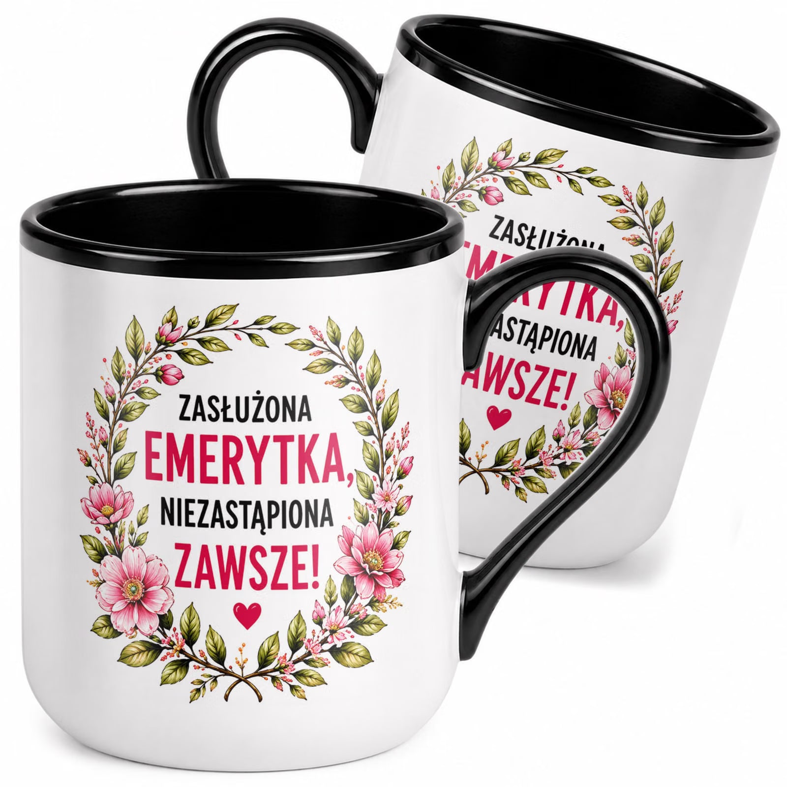 Kubek z nadrukiem Premium Czarny Emerytura Dla Emerytki Upominek Prezent