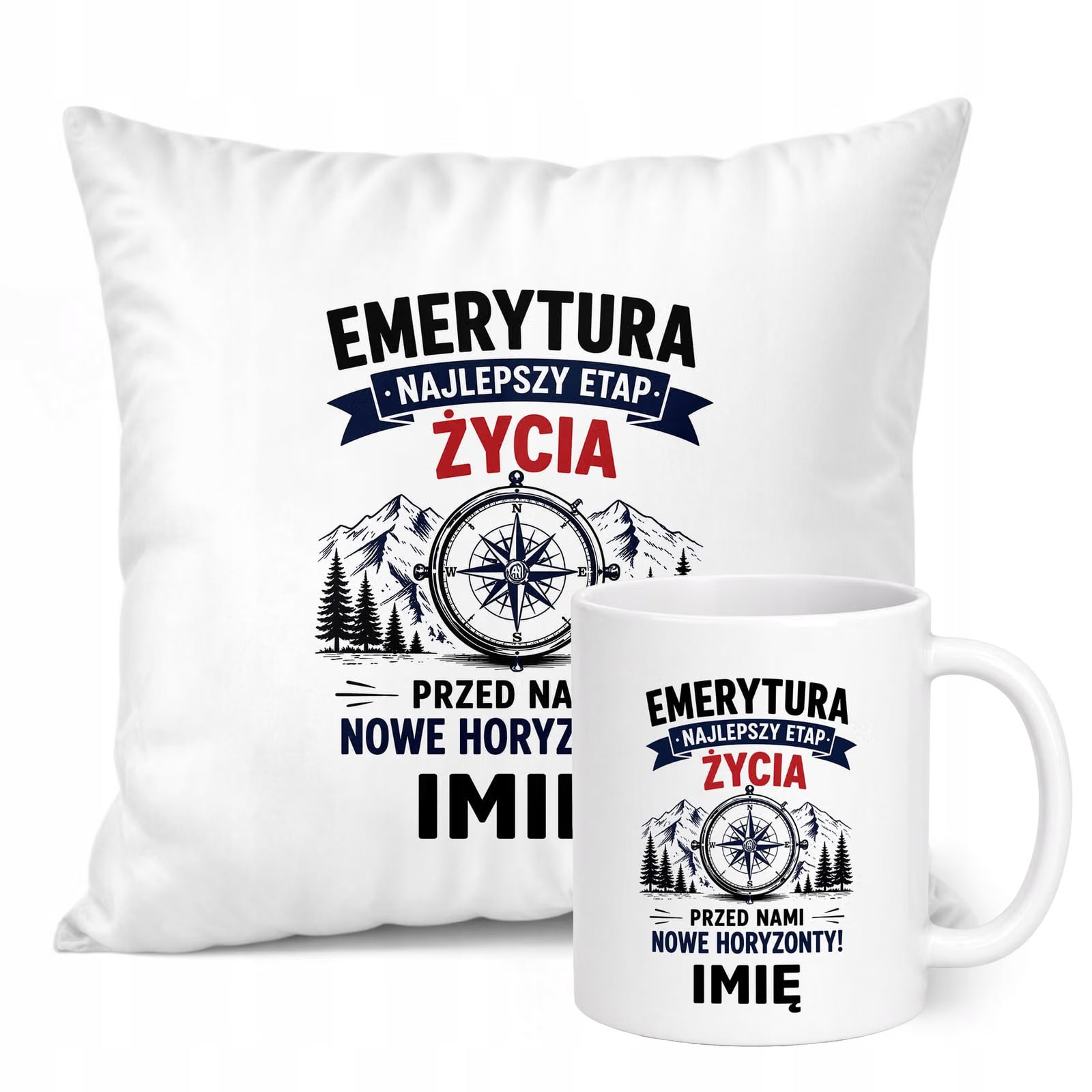 Zestaw Personalizowany Kubek Biały Poduszka Emerytura Dla Emeryta Prezent