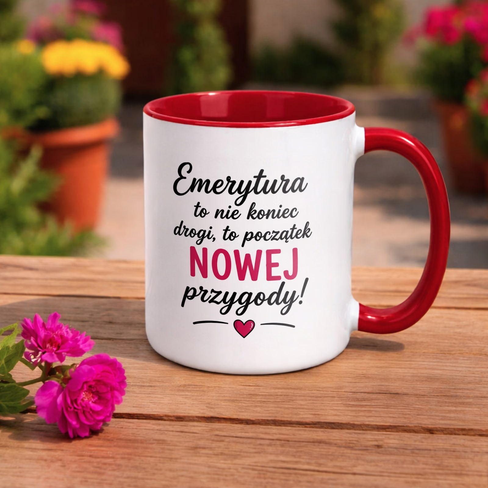 Kubek Czerwony z nadrukiem Emerytura Dla Emerytki Upominek Prezent