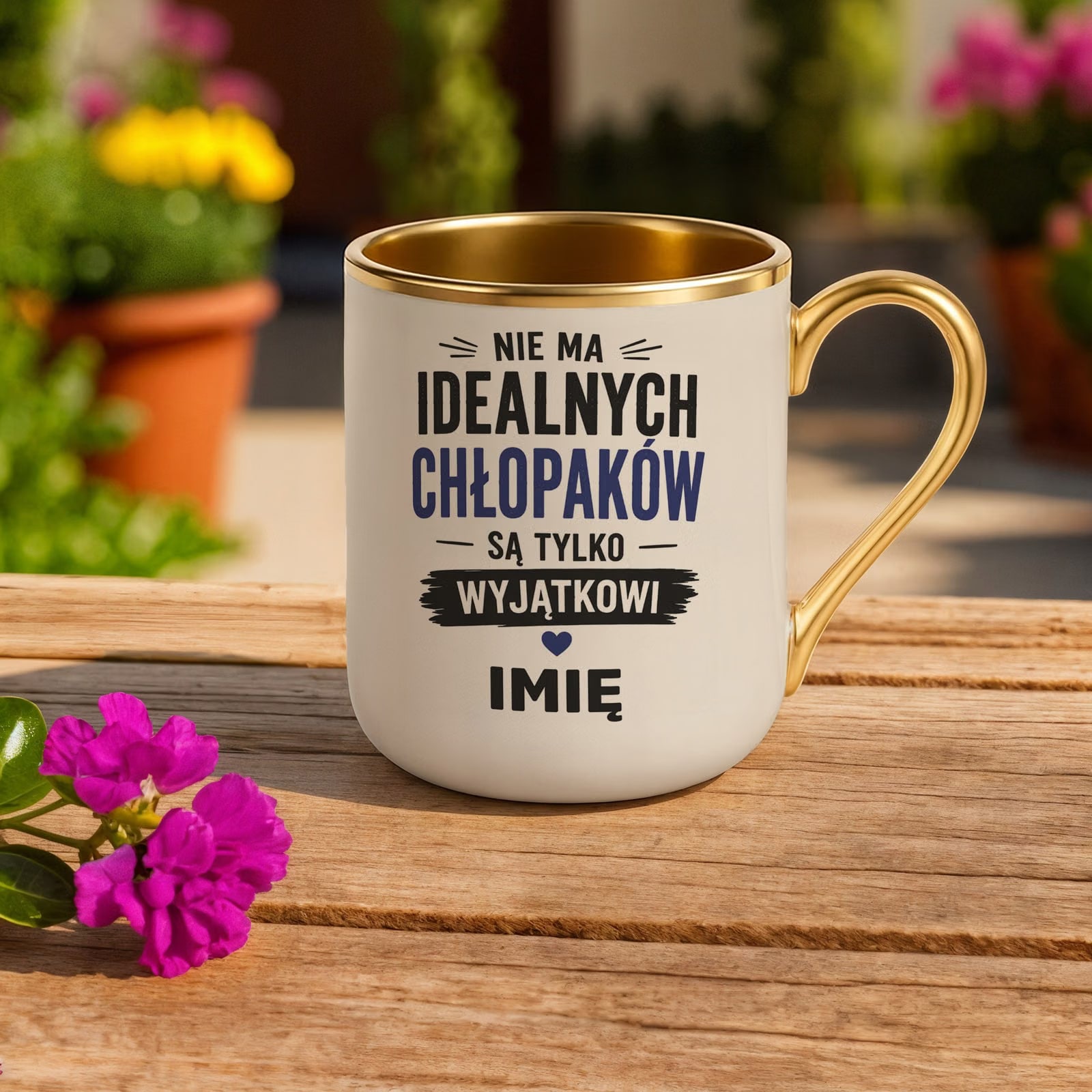 Kubek personalizowany z nadrukiem Premium Złoty Ecru Dzień Chłopaka