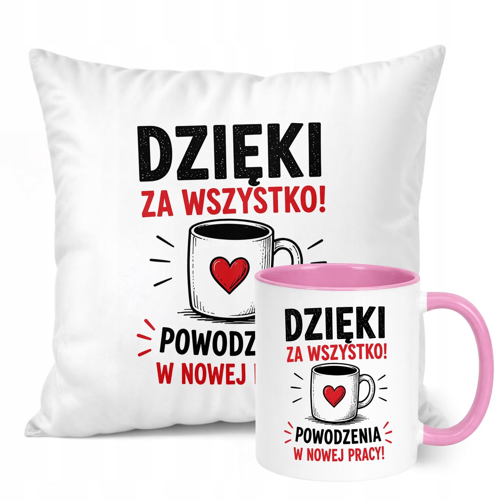 Zestaw Kubek Różowy Poduszka Z Nadrukiem Odejście z Pracy Prezent