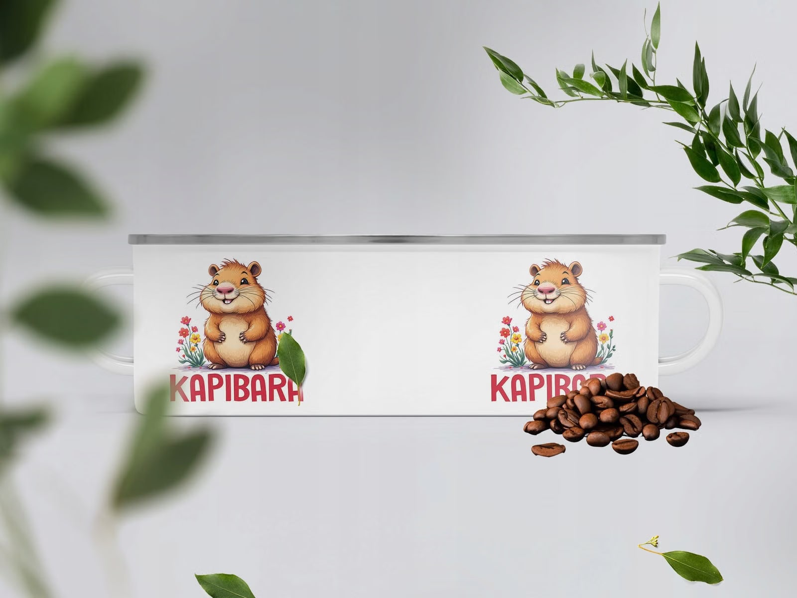 Kubek Emaliowany Kapibara Capybara Zwierzak z Nadrukiem Biały Metalowy