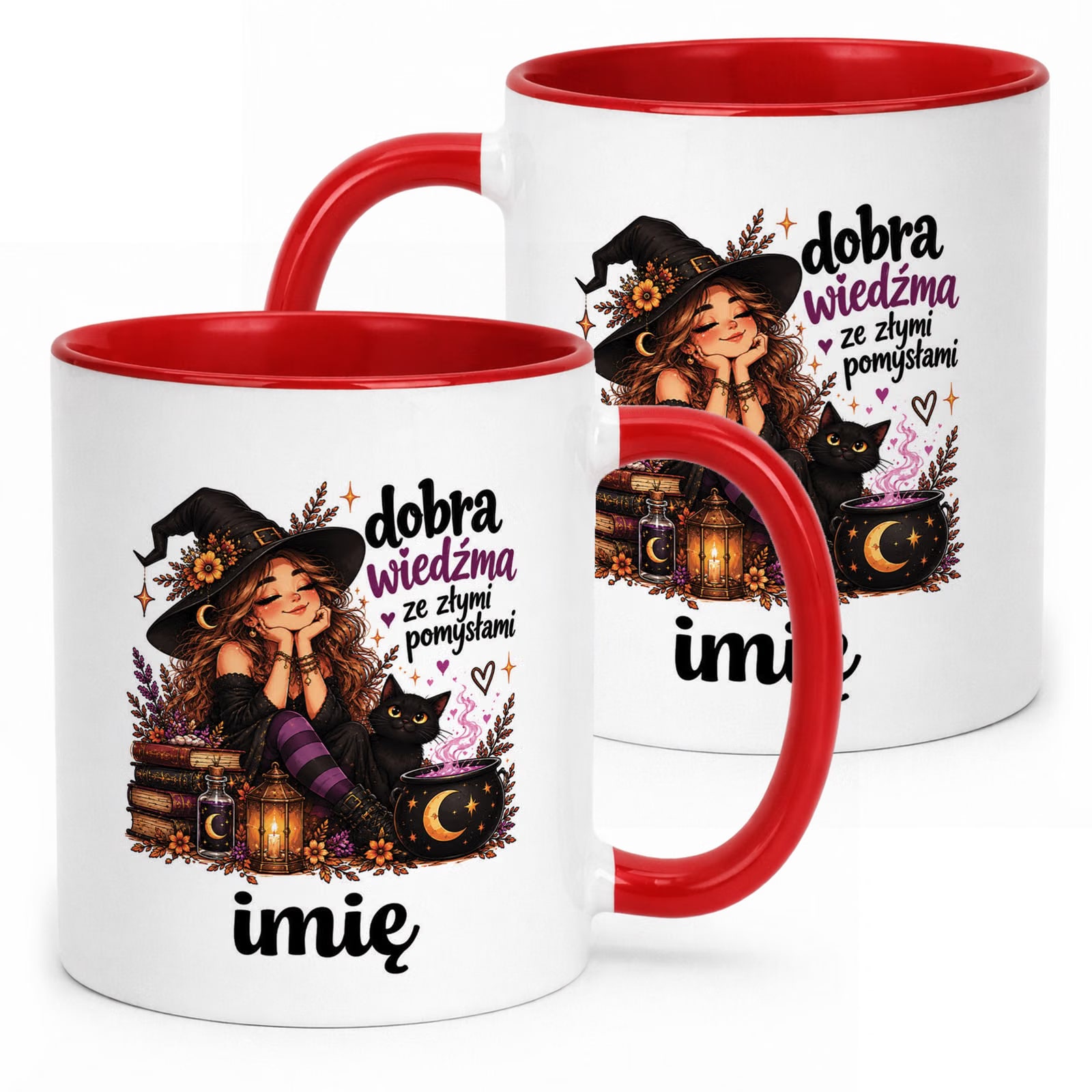 Kubek Czerwony Personalizowany z Nadrukiem Dla Kobiet Czarownica Wiedźma
