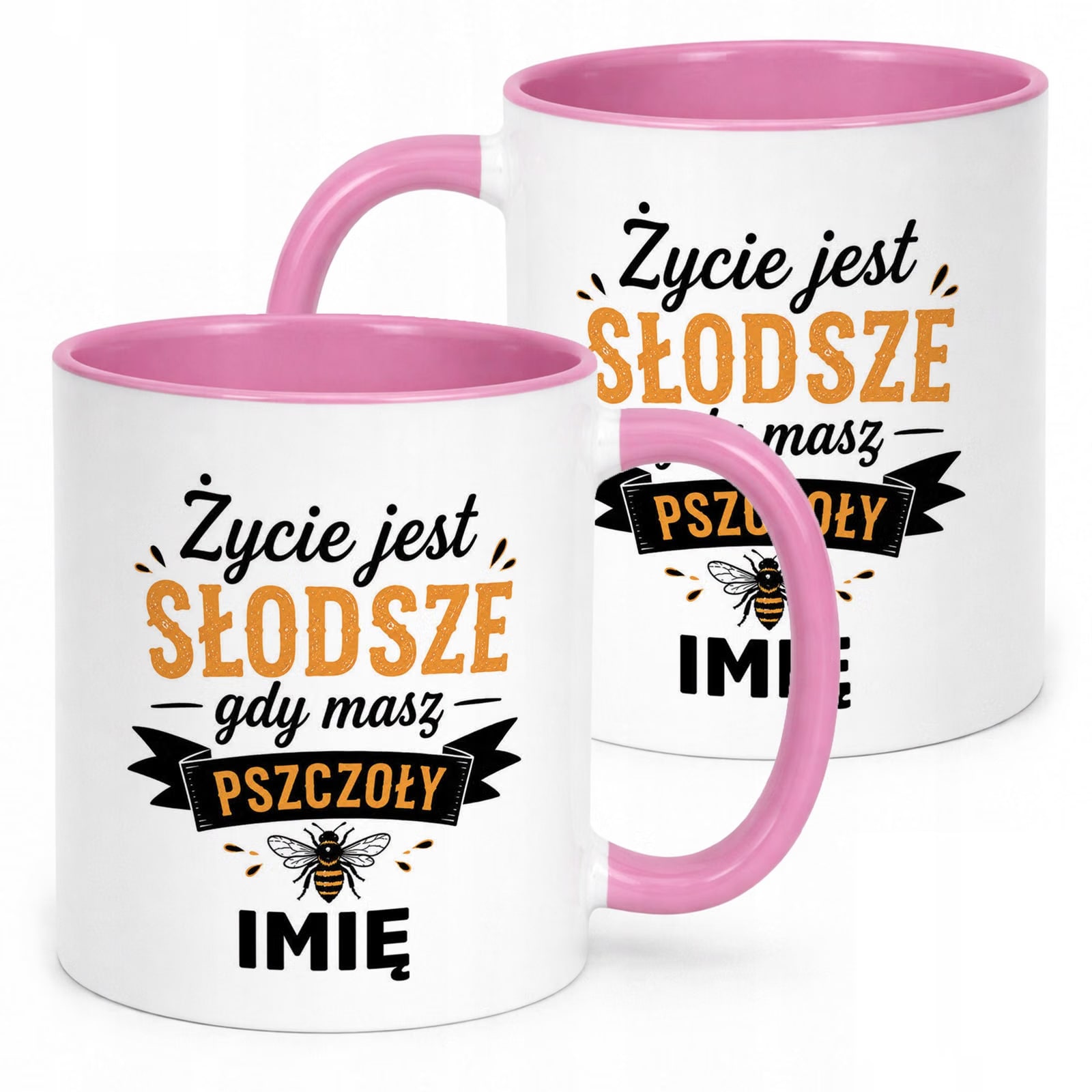 Różowy Kubek Personalizowany z nadrukiem Dla Pszczelarza Upominek Prezent