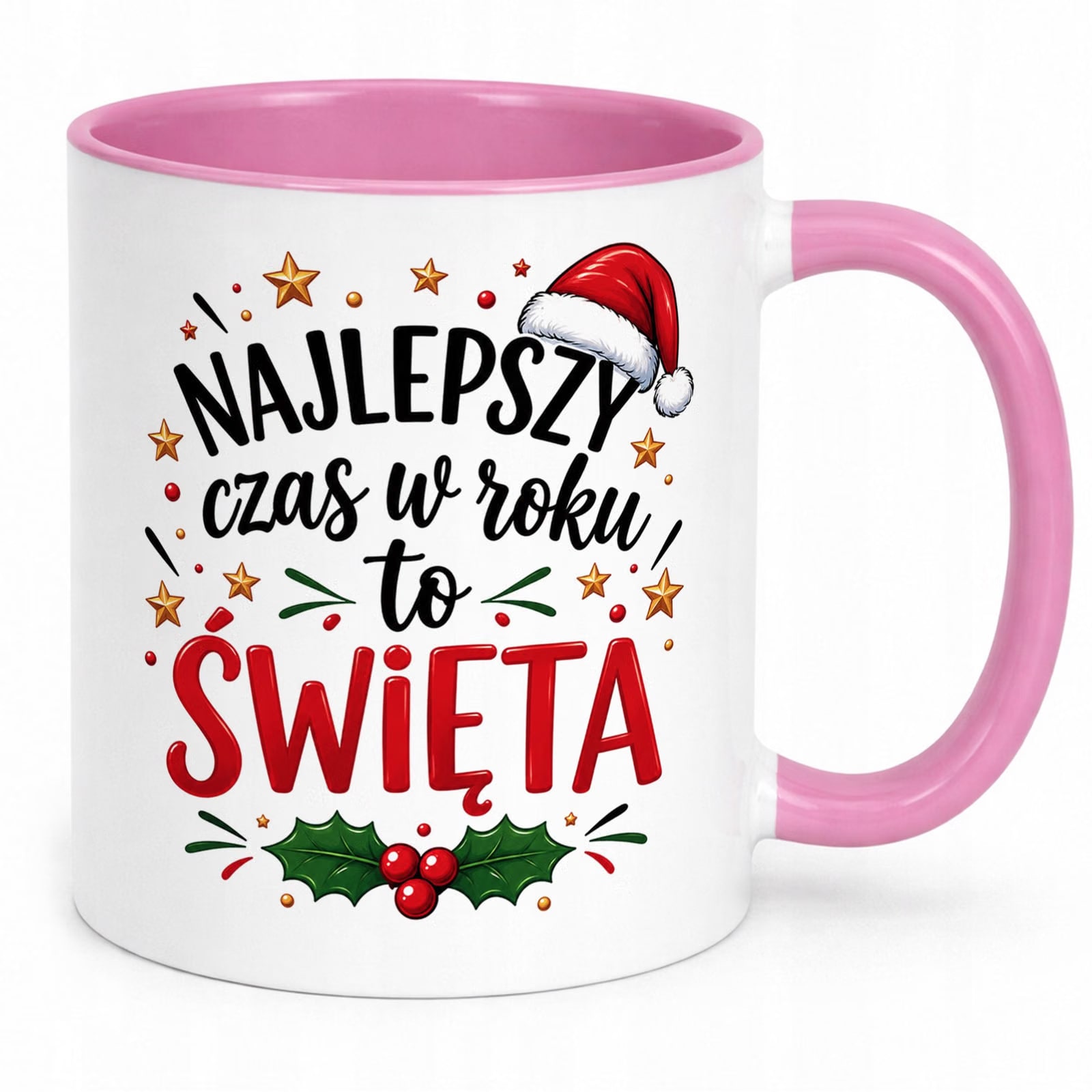Kubek Różowy Boże Narodzenie Święta Najlepszy Czas w Roku Prezent