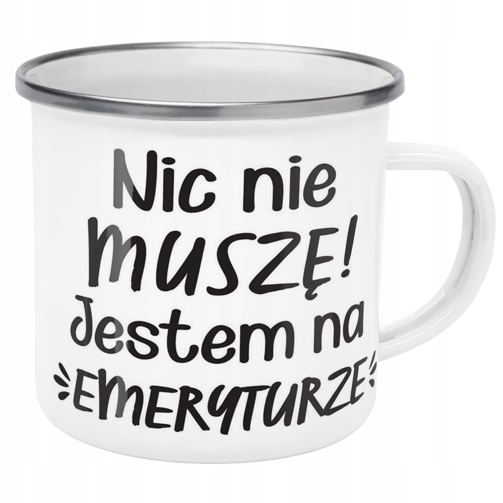 Kubek Emaliowany z okazji Emerytury Dla Emeryta z Nadrukiem Biały Metalowy