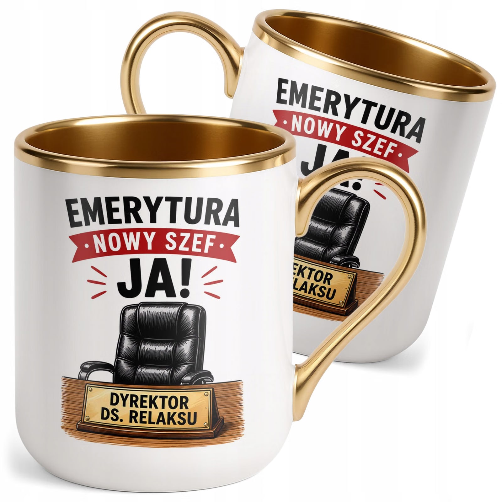 Kubek z nadrukiem Premium Złoty Emerytura Dla Emeryta Prezent