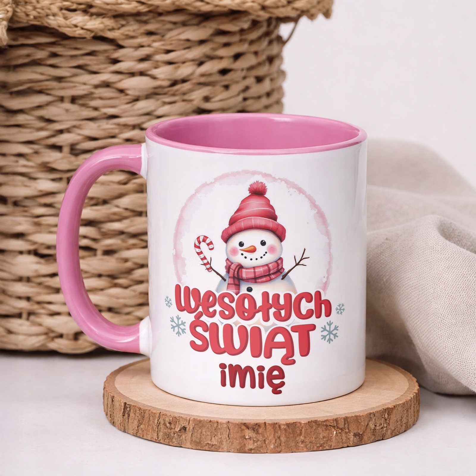 Kubek Różowy Personalizowany z Nadrukiem Boże Narodzenie Święta Prezent