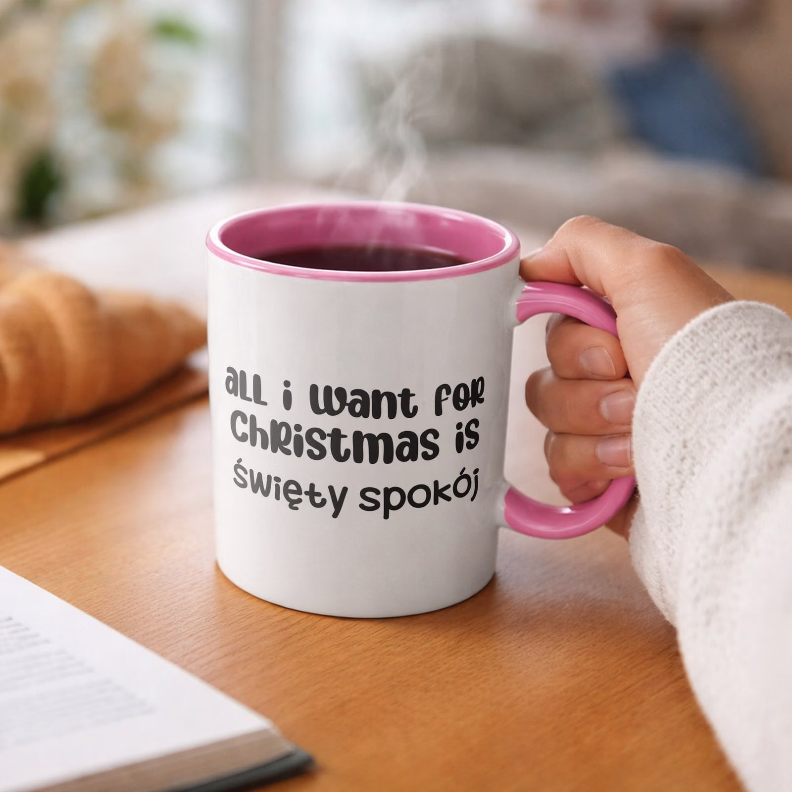 Kubek Różowy z Nadrukiem Boże Narodzenie All I Want For Christmas Prezent