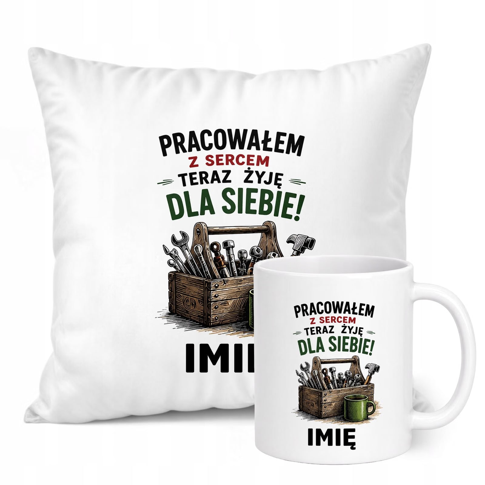 Zestaw Personalizowany Kubek Biały Poduszka Emerytura Dla Emeryta Prezent