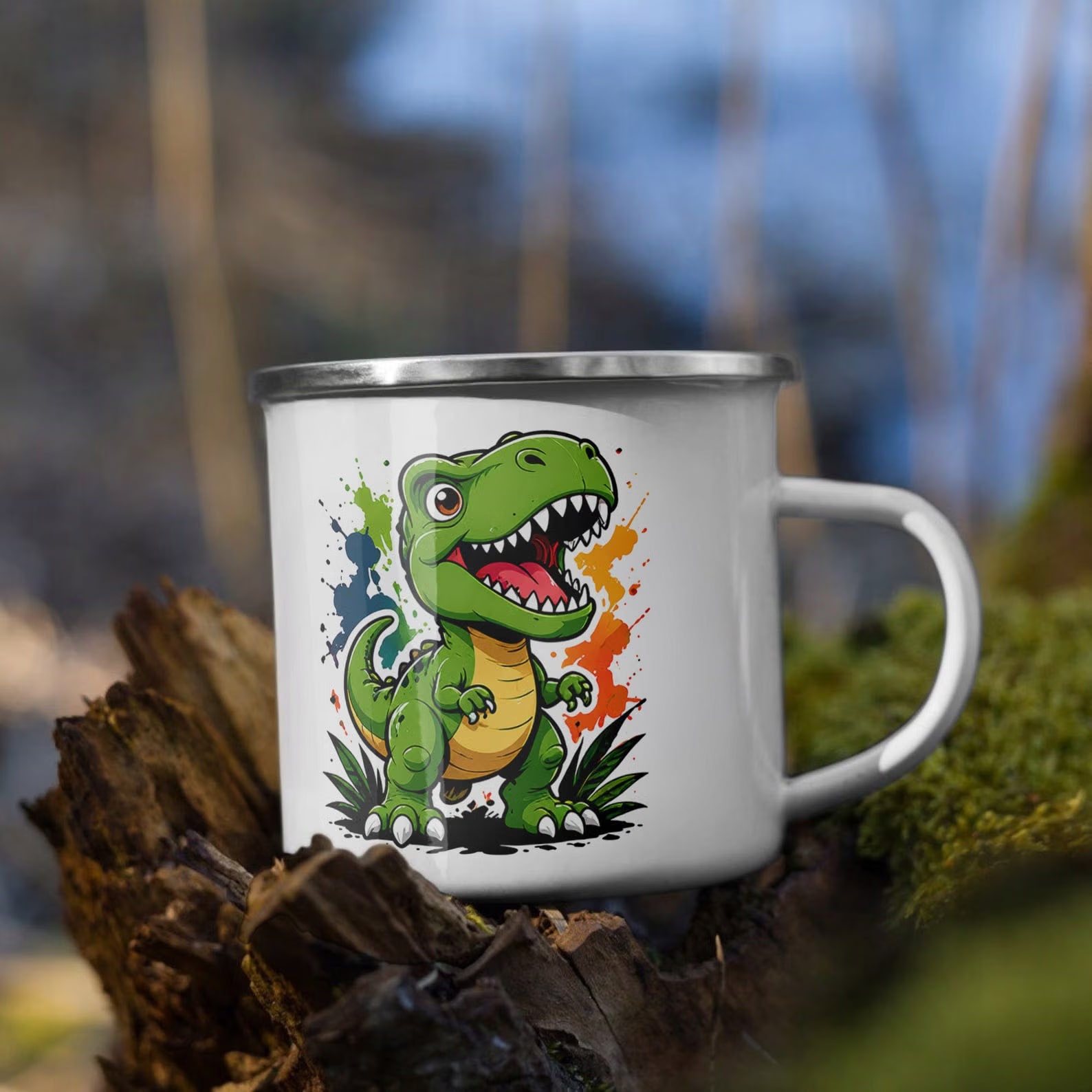 Zestaw Kubek Emaliowany Poduszka Z Nadrukiem Dinozaur Prezent