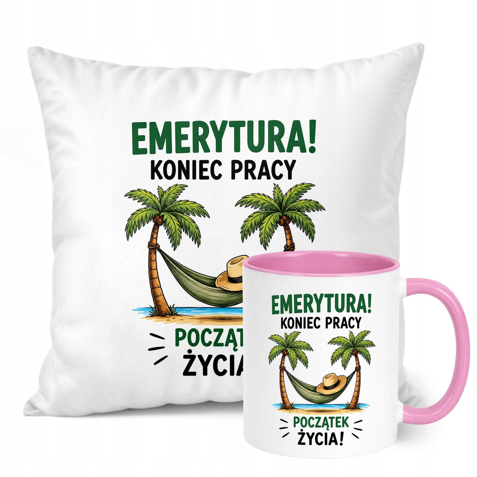 Zestaw Kubek Różowy Poduszka Z Nadrukiem Emerytura Prezent