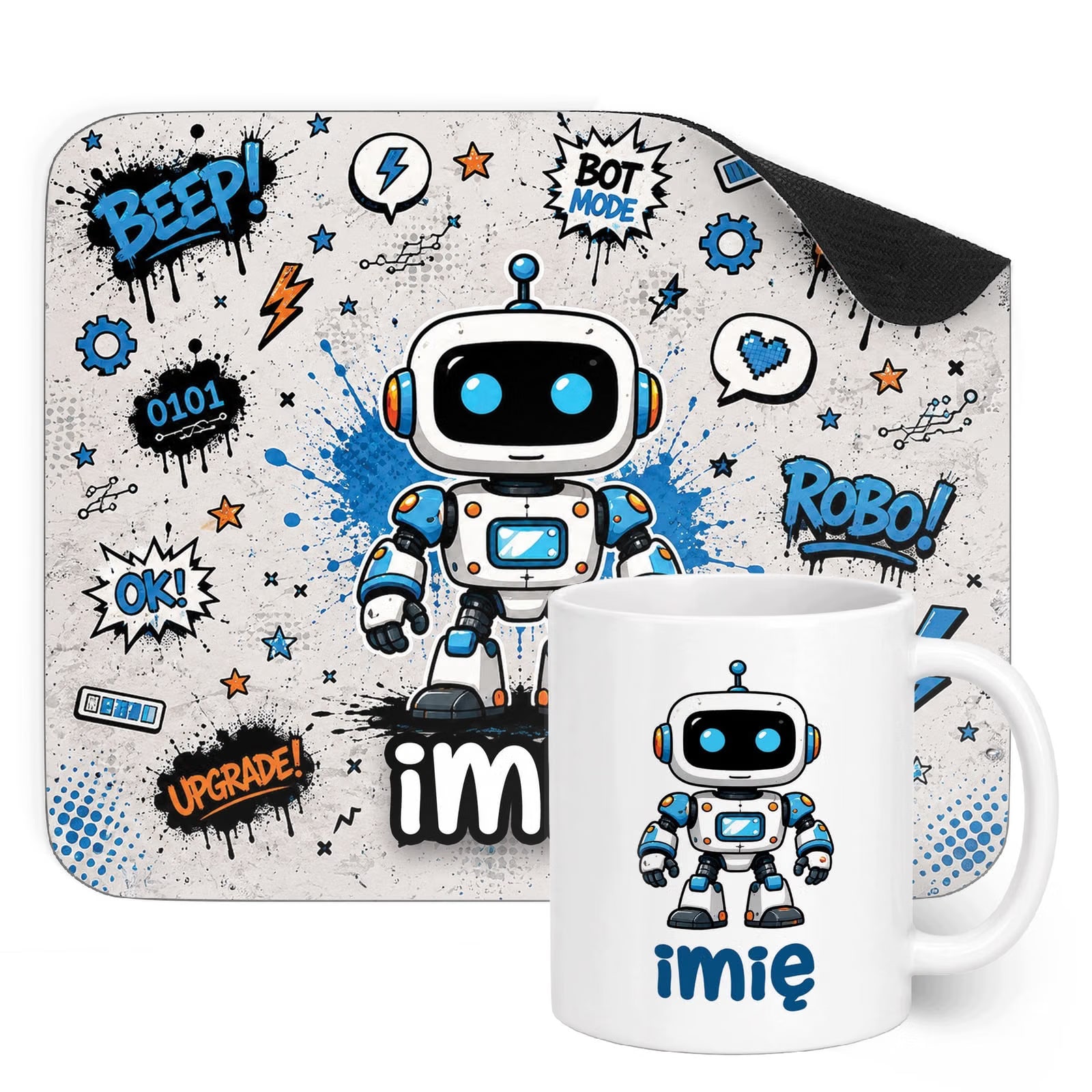 Zestaw personalizowany Kubek Podkładka pod mysz Robot