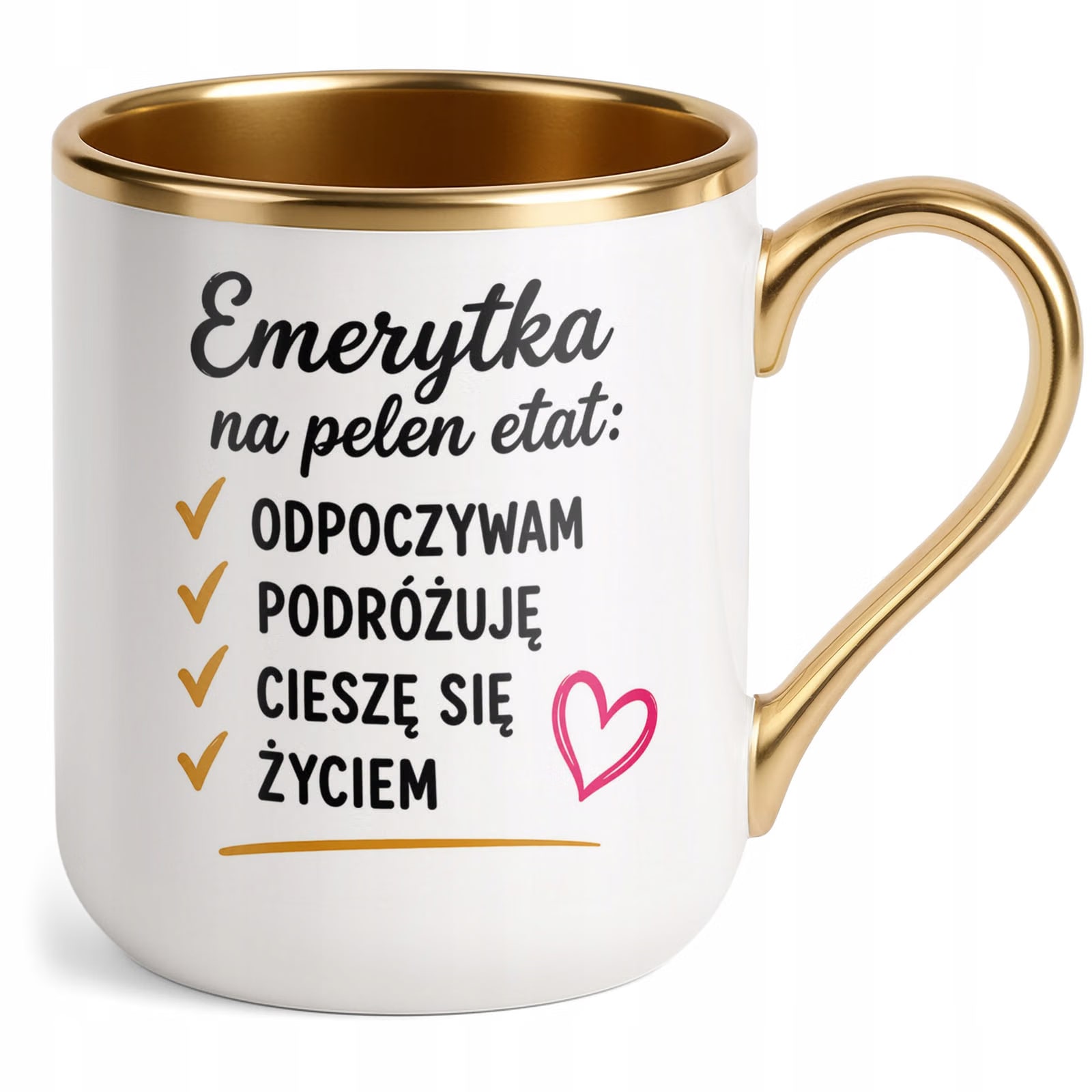 Kubek z nadrukiem Premium Złoty Emerytura Dla Emerytki Upominek Prezent