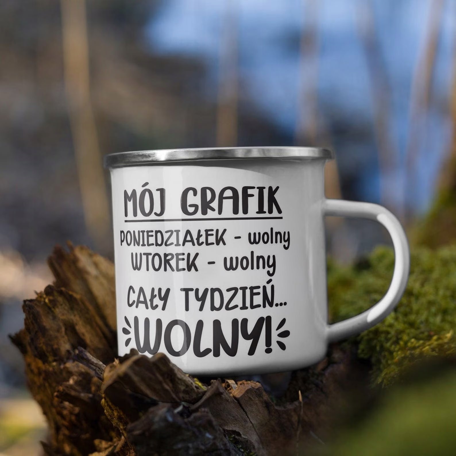 Kubek Emaliowany z okazji Emerytury Dla Emeryta z Nadrukiem Biały Metalowy