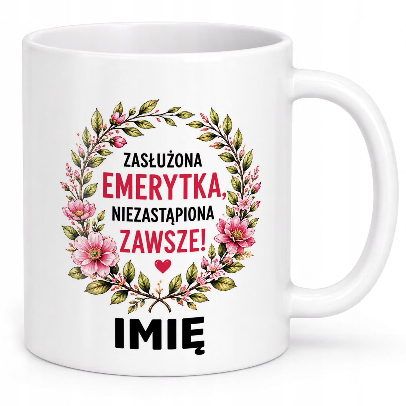 Biały Kubek Personalizowany z Nadrukiem Emerytura Dla Emerytki Prezent